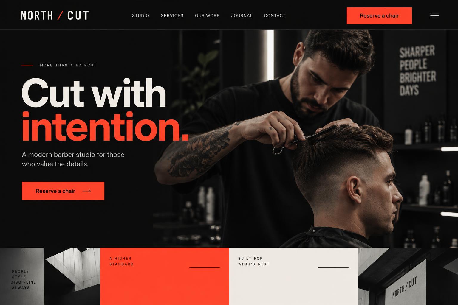 North Cut barber website concept in black and vermilion